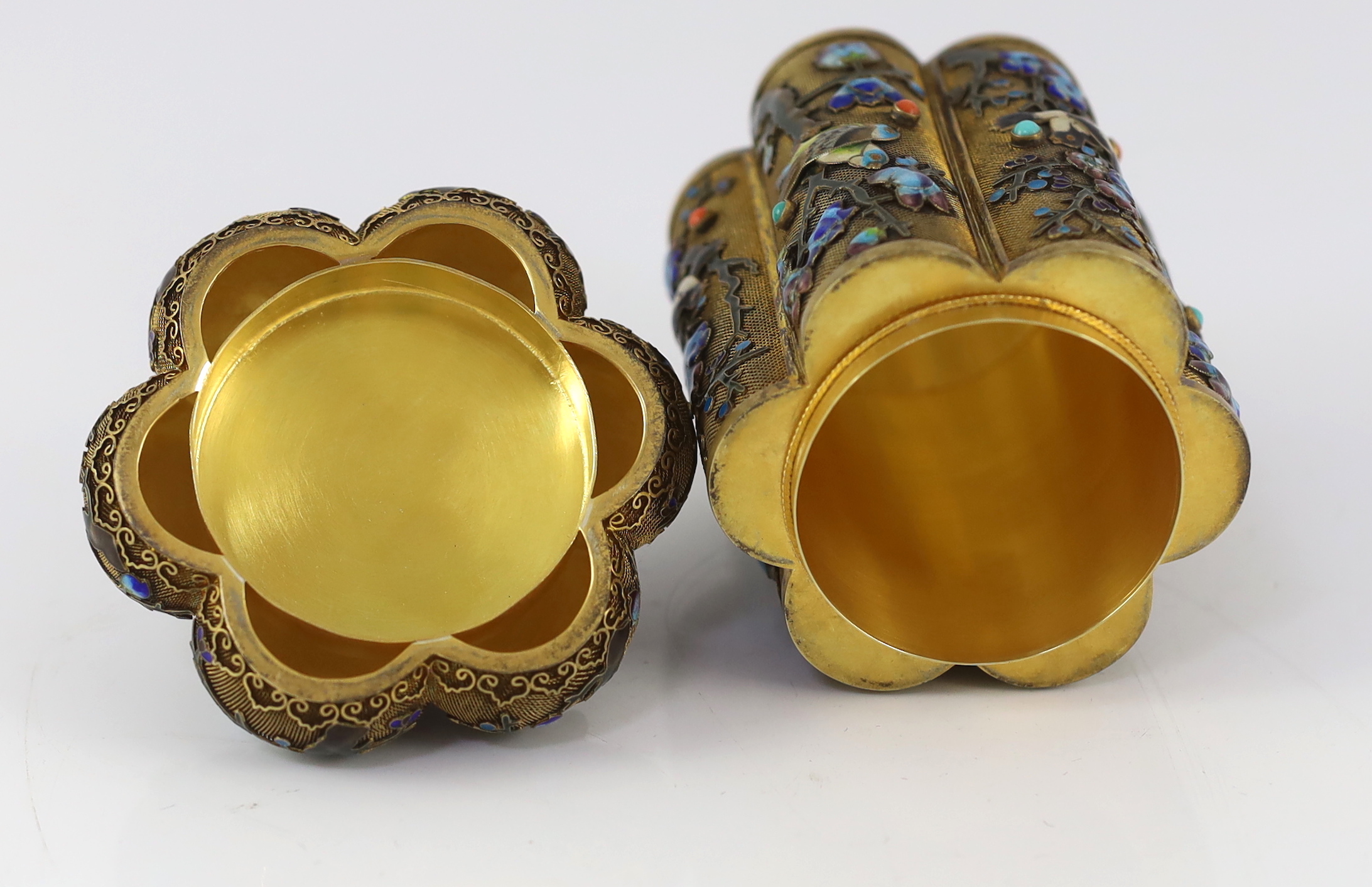 A Chinese silver gilt and enamel jar and cover, mid 20th century